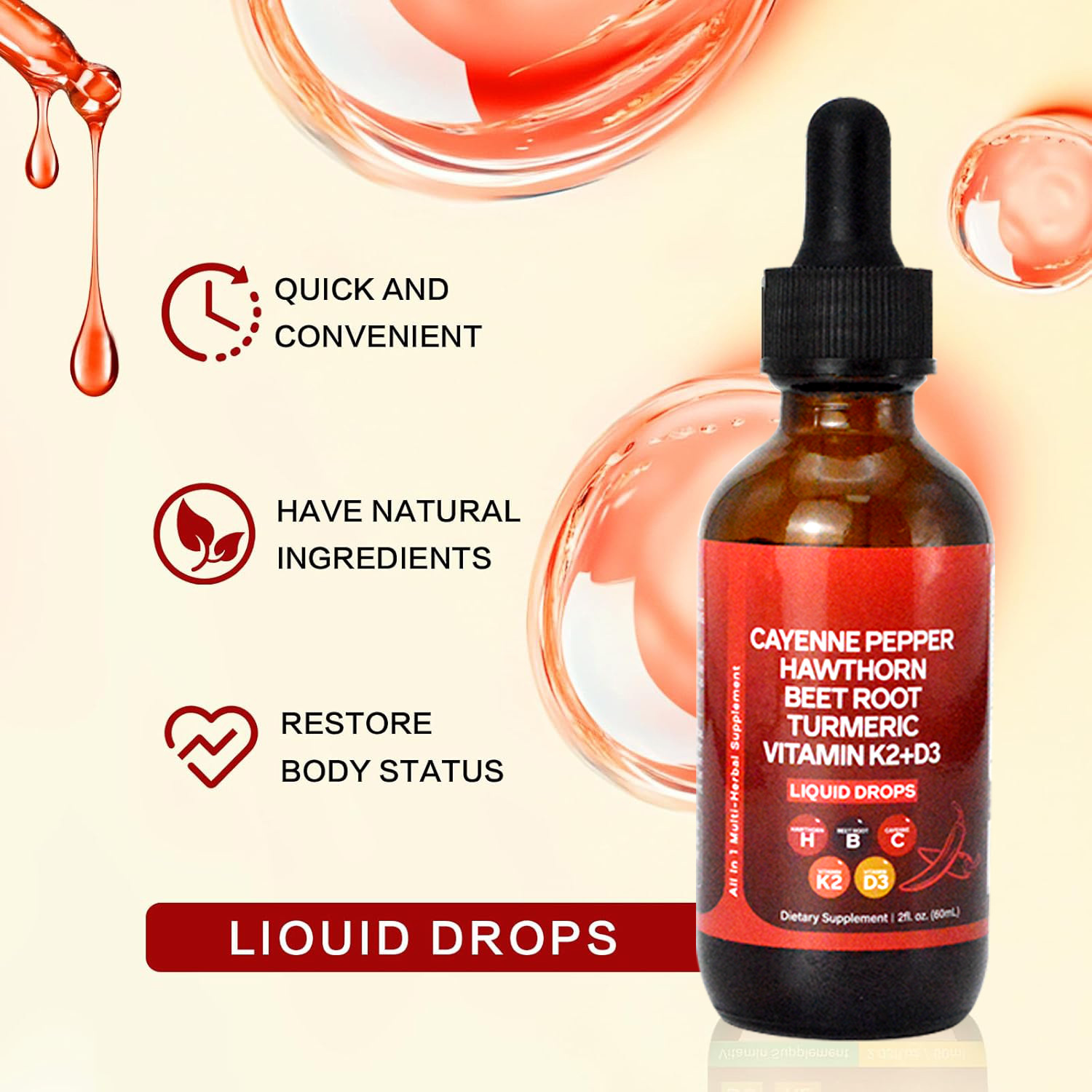 60ML Cayenne Pepper Drops, Liq - Vitamin D3 K2 Drop recension och pris
