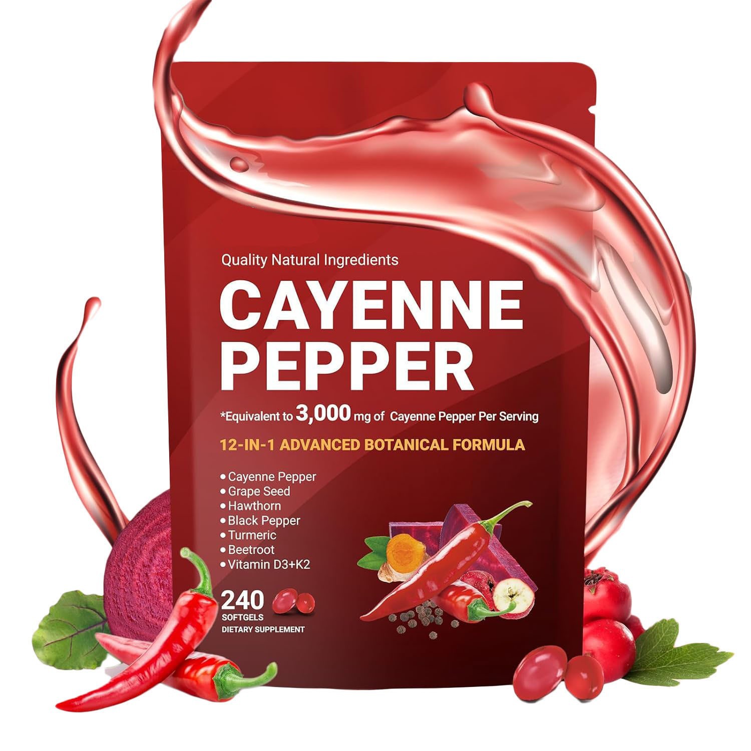 240 Softgels Cayenne Pepper Ca - Vitamin D3 K2 Drop recension och pris